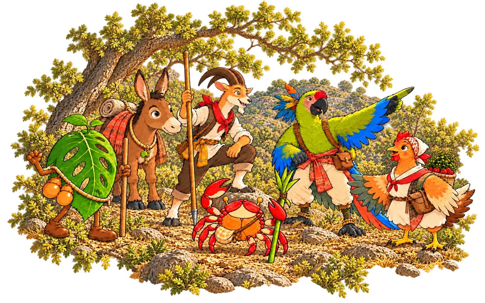 Ilustración de los personajes · Bosque seco
